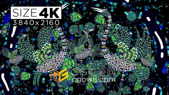 4K视频素材-鹳种族水鸟壁画图案抽象动态LED背景VJ素材