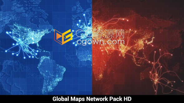 红绿蓝动画网络和视觉效果全局地图全球商务旅游世界市场视频素材下载