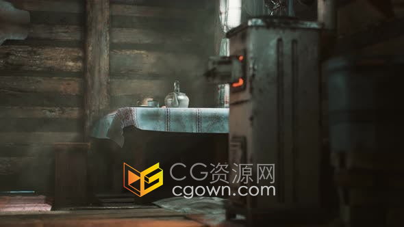 视频素材-复古木屋房子室内黑暗??角落场景动画效果4K分辨率