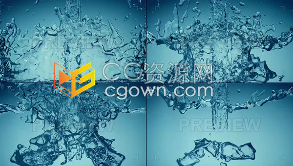 视频素材-蓝色背景泼水飞溅水花流体动画高清素材下载