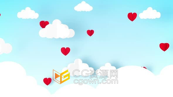 VJ素材-动态背景卡通剪纸心形与云朵动画视频素材