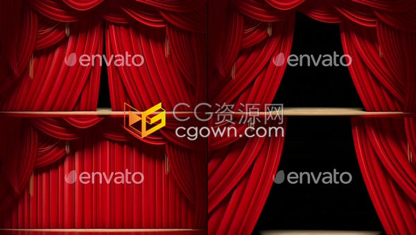 三维红色舞台幕布开启光滑丝绸织物窗帘拉开免费视频素材下载
