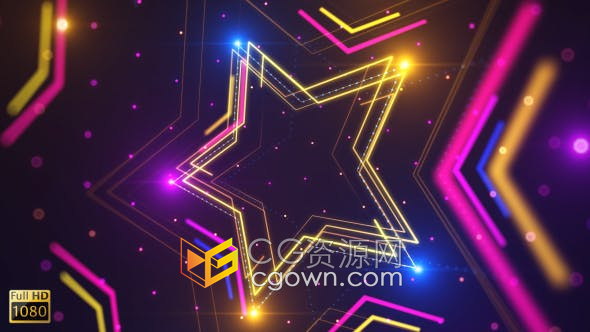 VJ素材-多彩五角星光线条视觉动态背景视频素材下载