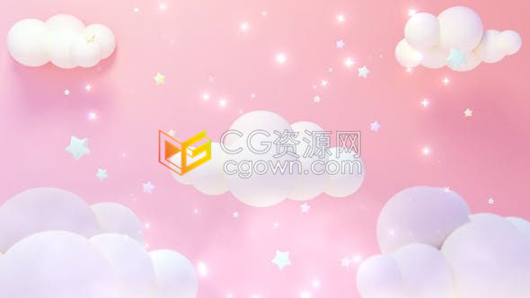 环形粉嫩星空弹跳云彩发光的灯光动画甜美演绎梦幻童话可爱祝福背景视频