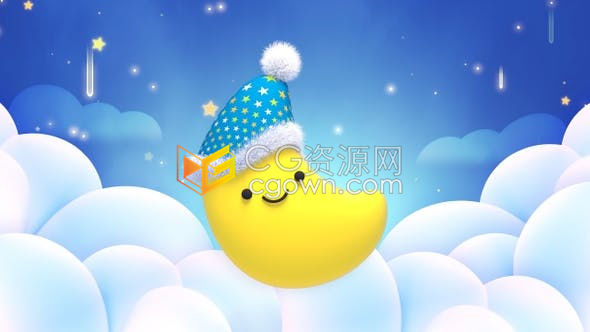 幼儿园儿童节目LED背景素材甜蜜摇篮卡通戴睡帽月亮流星夜间动画