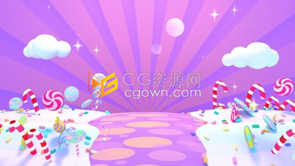 儿童节目卡通甜紫色糖果世界可爱拐杖糖伞与白色融化的奶油背景素材下载