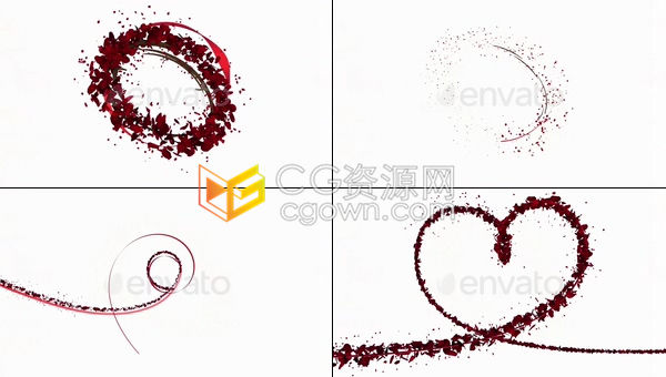 6种玫瑰花瓣路径生长动画心形旋转带Alpha透明通道视频素材下载