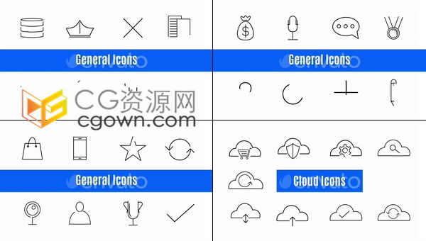 80组4K动画线画Icons通用图标库存素材库视频素材免费下载
