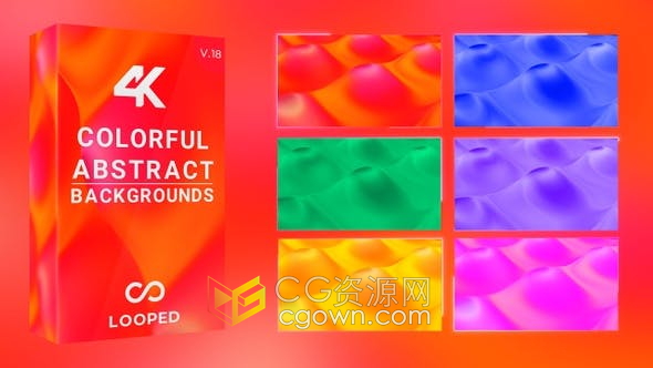 4K视频素材-6个环形抽象色彩缤纷波浪形状旋流液体背景Vj素材