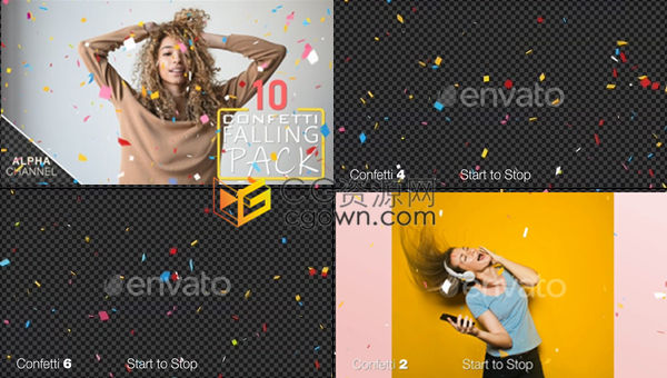 4K庆祝彩纸颁奖活动舞台庆典惊喜搞笑派对五彩缤纷纸屑掉落动画带Alpha通道视频素材