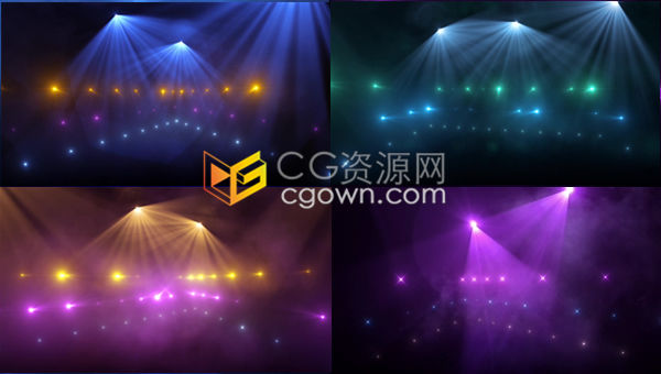 视频素材-梦幻舞台音乐会闪光灯变换颜色场景循环动画烟雾闪烁粒子旋转相机背景素材