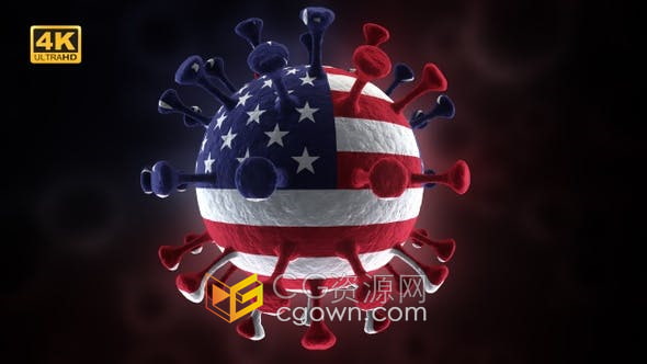 America美国国旗图案Covid-19冠状病毒病3D动画背景视频素材
