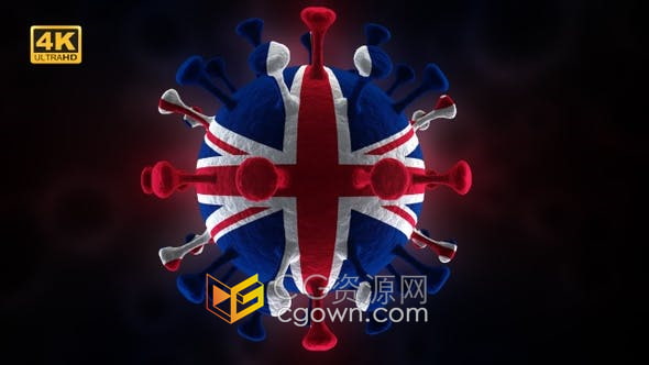 UK英国国旗图案3D动画Covid-19冠状病毒病背景视频素材