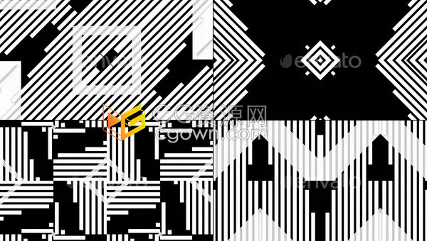 视频素材-黑白图形形状线随DJ节奏频谱变化酒吧夜场VJ舞台循环背景视频