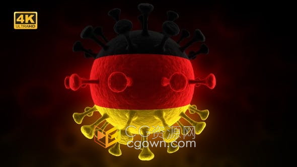 Germany德国国旗图案三维Covid-19毒病旋转动画4K背景视频素材