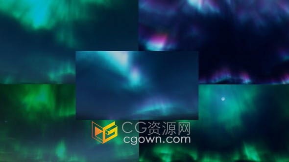 视频素材-5组北极光闪耀天空星星星云动态背景视频素材