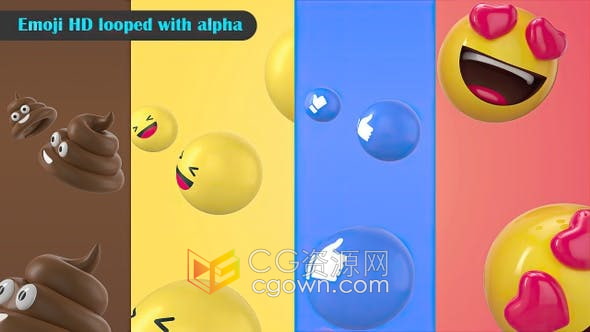 视频素材-12 Emoji表情包符号带Alpha通道及循环动画效果