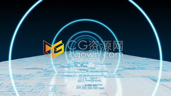 视频素材-数字科技背景镜头延伸抽象电磁波能量环映射IT网络背景素材