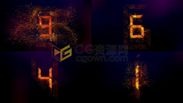 10秒倒计时开场片头视频素材火星粒子汇聚成LED数字效果动画下载