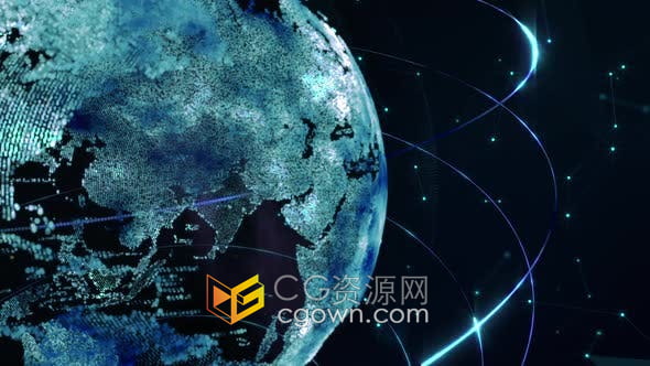 视频素材-高科技互联网信息循环地图地球动态背景VJ素材