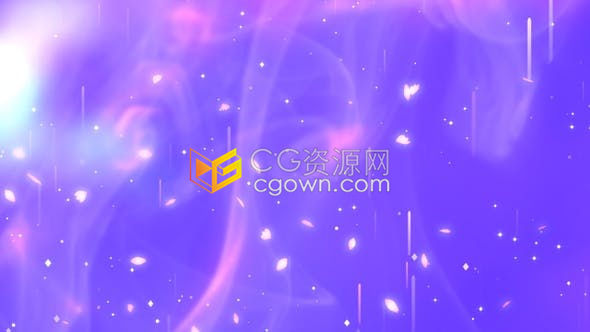 视频素材-紫色天空环形抽象轻飘流动上升的烟雾花瓣发光灯光星星背景