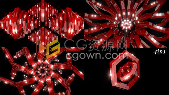 4组球大战宇宙门LED屏幕音乐夜总会派对红色视觉VJ视频背景素材下载