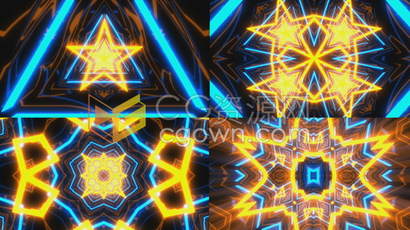 五角星图形霓虹灯时空隧道VJ循环背景视频素材8组效果资源包下载