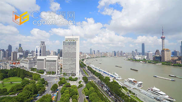 早晨晴朗阳光下充满活力的上海城市实拍视频