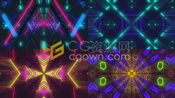 6组3D霓虹灯隧道图形场景VJ循环素材艺术活动LED屏幕映射背景视频下载