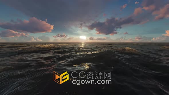4K视频素材-飞越海镜头3D渲染Fly Over Sea