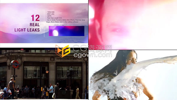 12组散景镜头漏光反射闪光效果复古曝光动画视频素材免费下载