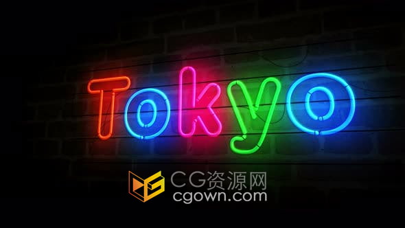 4K视频素材-在砖墙上霓虹灯东京Tokyo字母符号动画视频