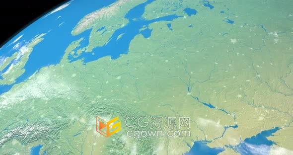 4K视频素材-太空鸟瞰地球莱茵河区域地图动画素材视频