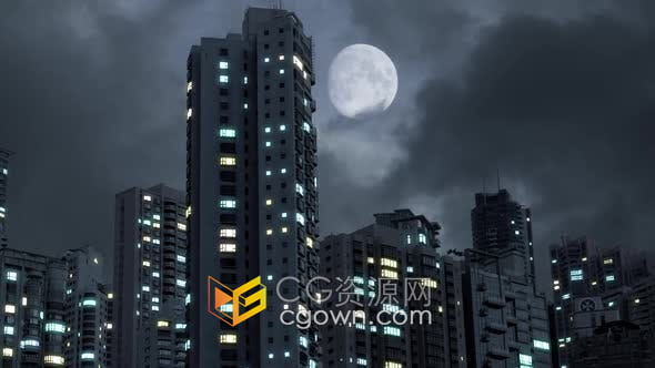 视频素材-现代公寓大楼夜景停电能源危机经济衰退概念素材动画