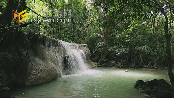 夏季旅行雨季泰国热带森林瀑布风景实拍视频素材