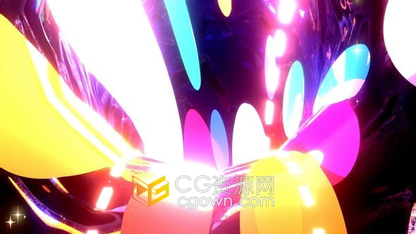 视频素材-带LED光轨动画的环形抽象霓虹彩色圆圈隧道VJ素材