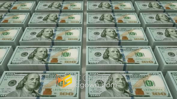 视频素材-传送带上一捆一百面值$100美元美金货币动画素材