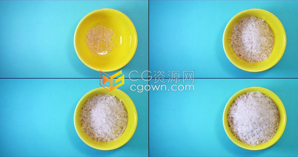 近景实拍米粒逐渐装满黄色大碗传统主食白饭烹饪4K视频素材下载