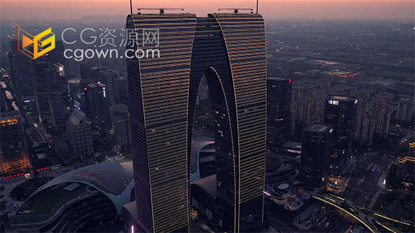 苏州东方之门建筑夜景延时航拍视频素材