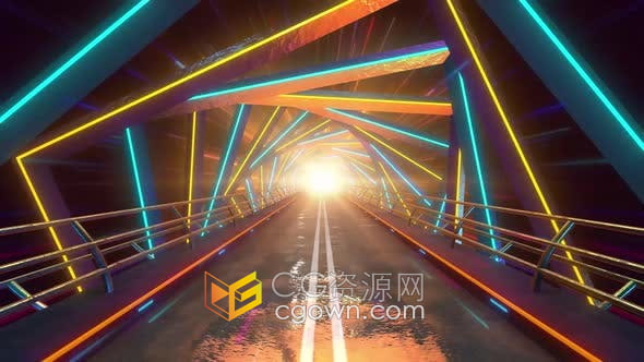 视频素材-桥梁霓虹灯设计场景俱乐部音乐会迪斯科未来派科幻舞台VJ素材