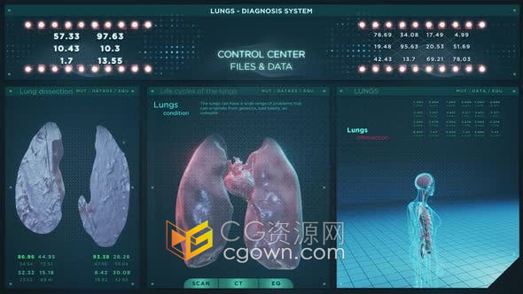 视频素材-肺部诊断系统医学健康科学身体屏幕疾病全息图动画