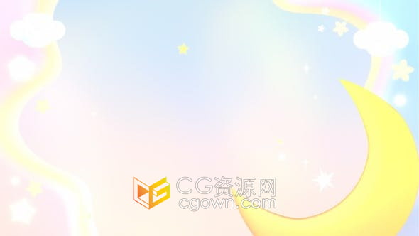 视频素材-弯弯黄色新月挂云纸工艺美丽柔发光星星天空动画儿童电视节目背景VJ素材