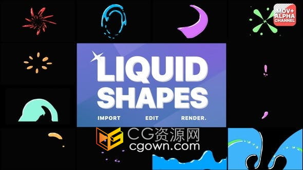 4K分辨率视频素材12组流体飞溅风格图形动画叠加元素