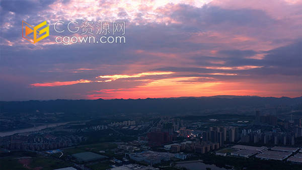 航拍重庆郊区唯美火烧云晚霞夕阳天空风景实拍视频