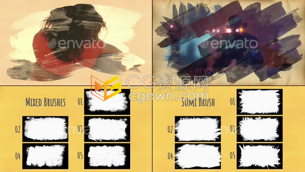 43个独特艺术美丽笔触动画元素画笔画框笔刷遮罩效果4K视频素材下载