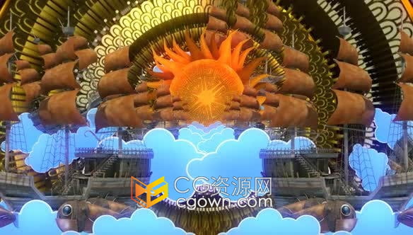 VJ素材-嘉年华颁奖背景飞行木船LED大屏幕视频素材