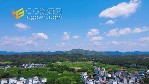 航拍农村蓝天白云下田园风光景色实拍视频素材