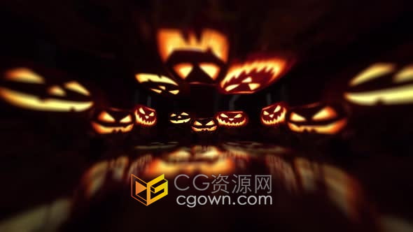 万圣节南瓜发光图案动画节目活动背景视频素材4K