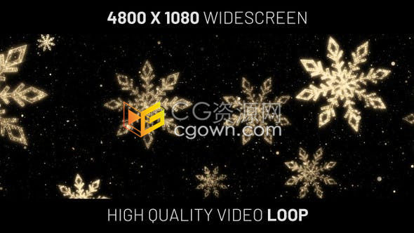 高质量的金色豪华闪光圣诞雪花坠落宽屏背景视频素材下载
