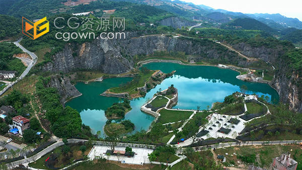 航拍重庆渝北矿山公园湖水自然风景实拍视频素材